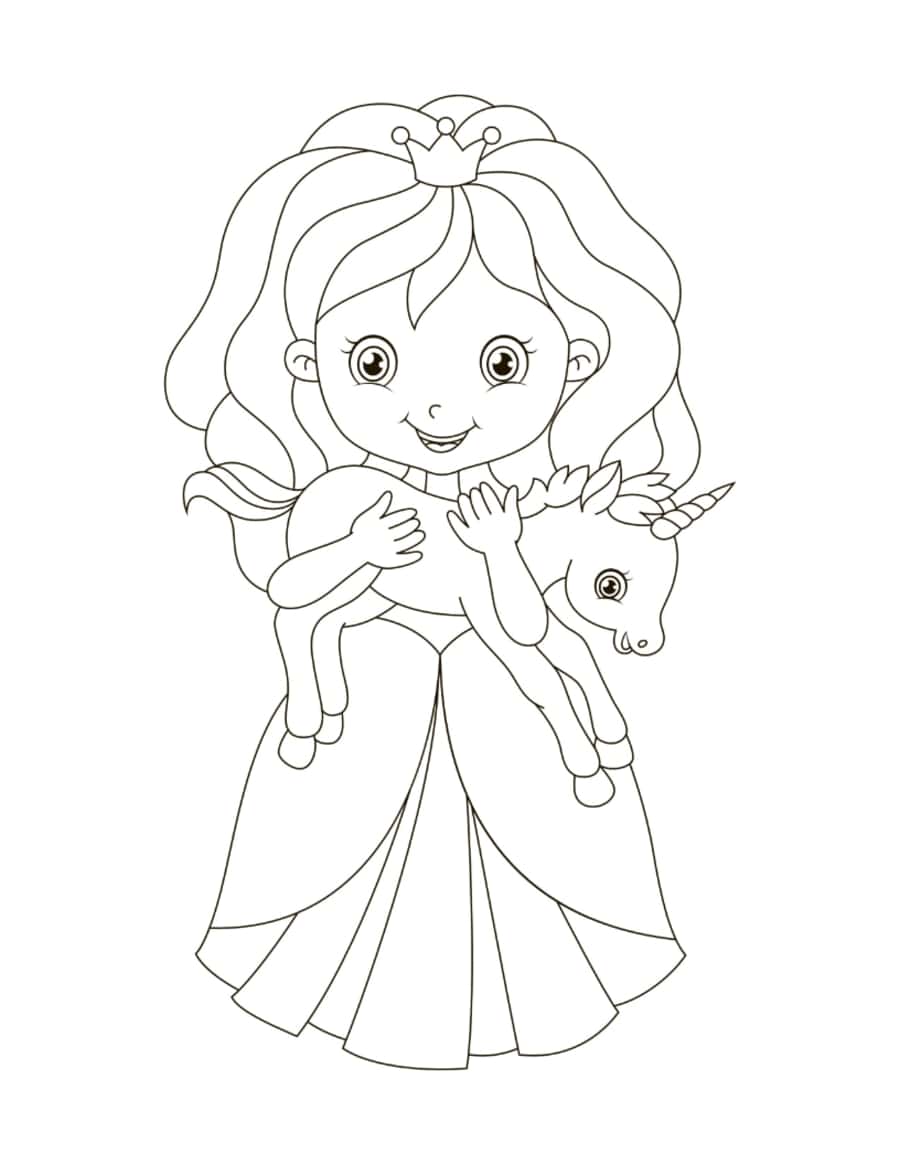 Unicorn Princess Holding Baby Unicorn Kids Coloring Pages Pdf Free Vectors